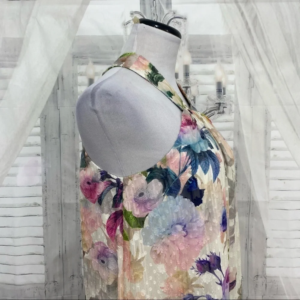 Alex Marie Ivory Pink Floral Long Maxi Sleeveless V Neck Halter Dress Easter NEW - Picture 8 of 11